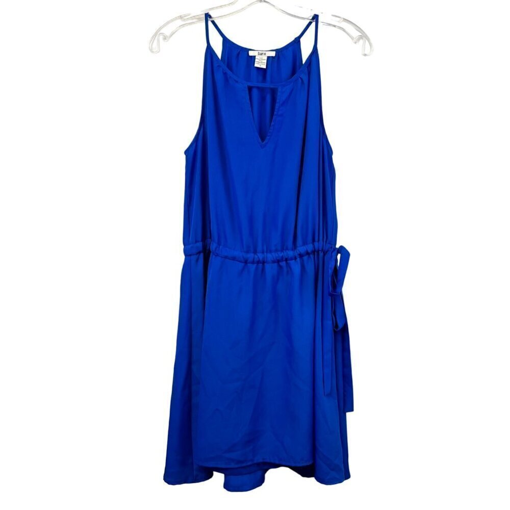 Bar III Women’s Halter Keyhole Tie Waist A-Line Dress Blue Short Small